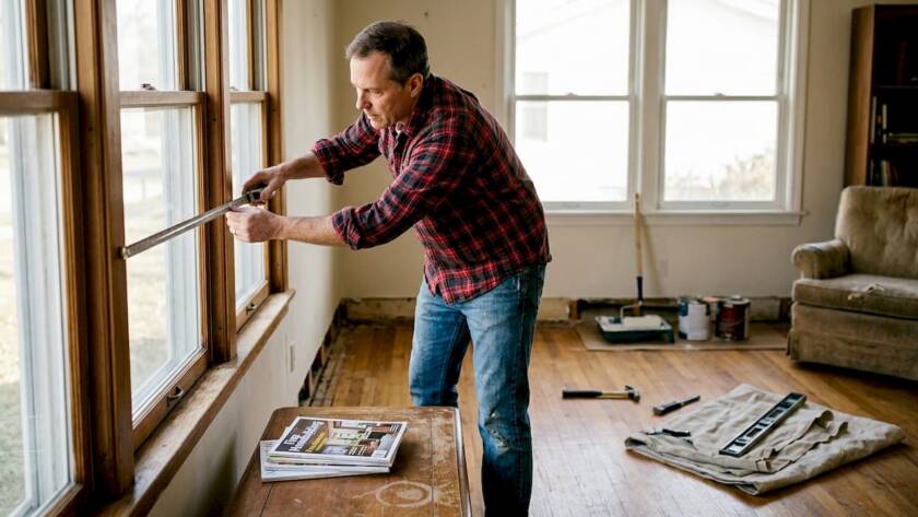 Homeowner measuring window for remodel project