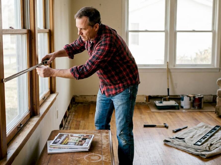 Homeowner measuring window for remodel project