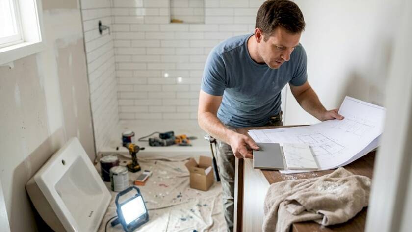 Homeowner planning real bathroom renovation