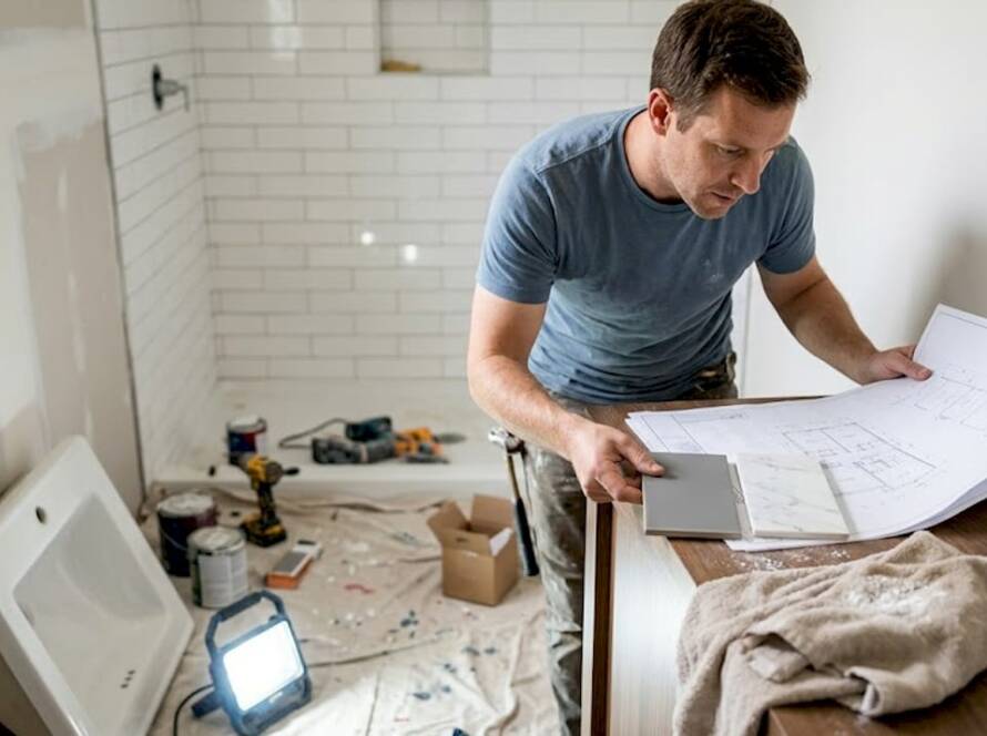Homeowner planning real bathroom renovation