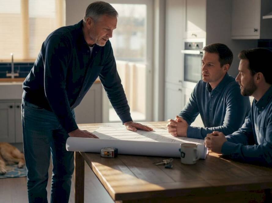 Contractor meeting with homeowners at kitchen table