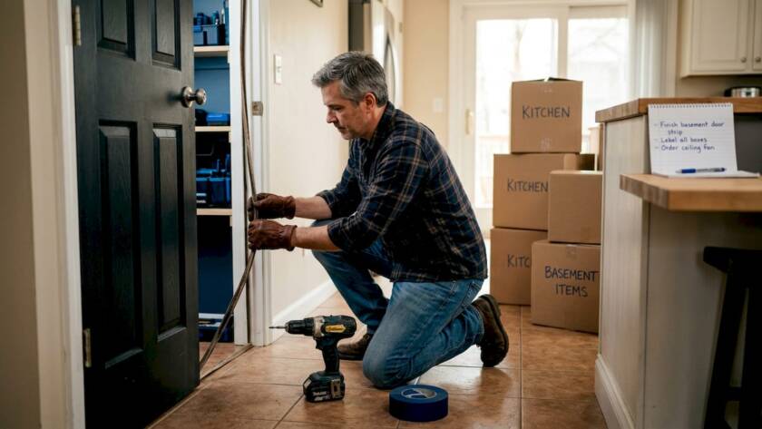 Homeowner upgrading door for energy efficiency