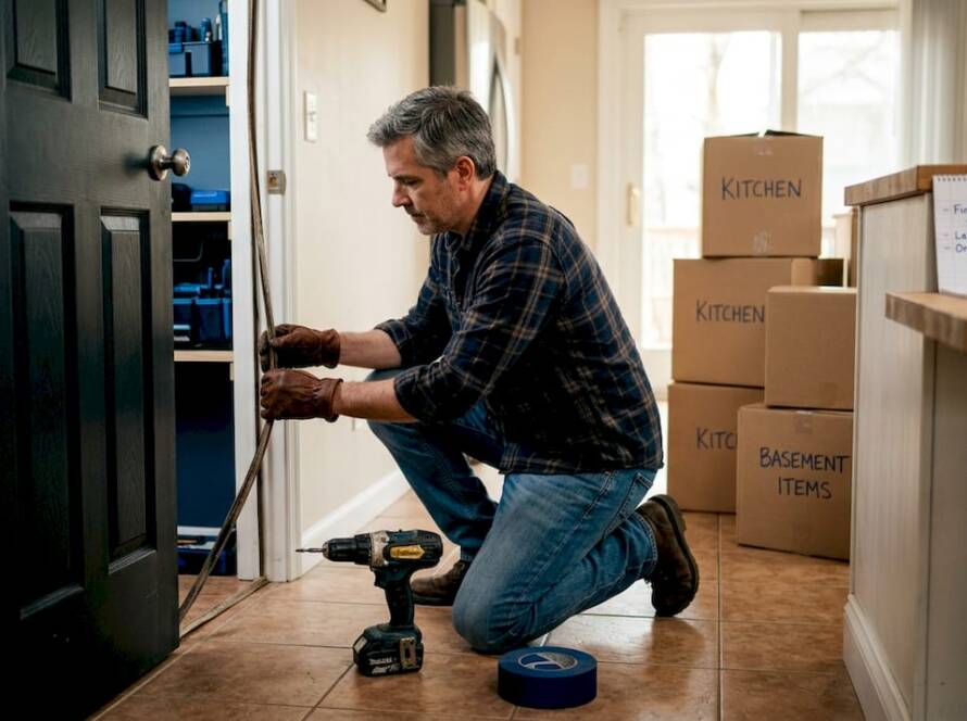 Homeowner upgrading door for energy efficiency