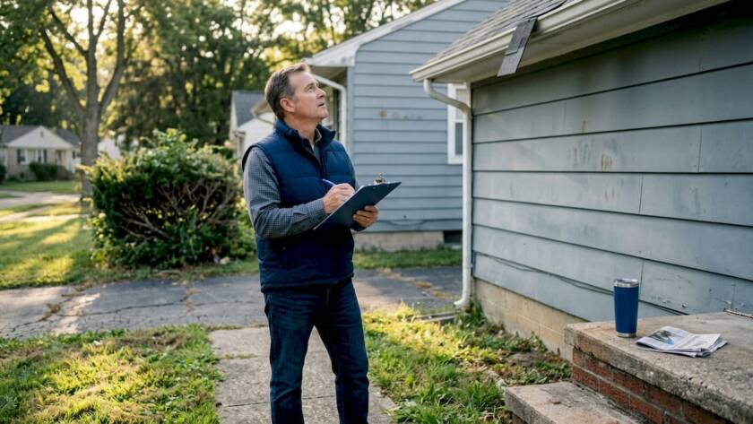 Homeowner planning exterior upgrades outside house