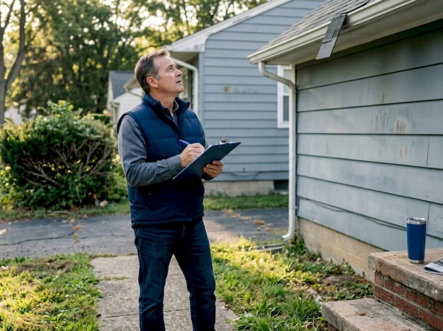 Homeowner planning exterior upgrades outside house